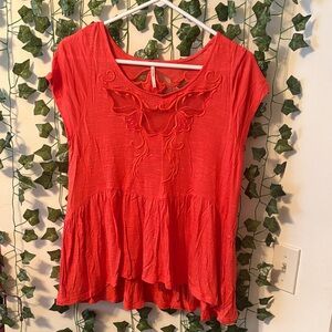 Free People Women's Red Embroidered Top